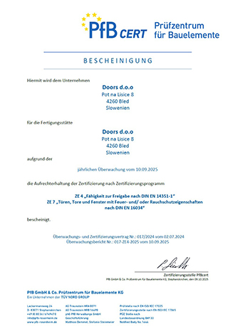 Überwachungs Bescheinigung DOORS